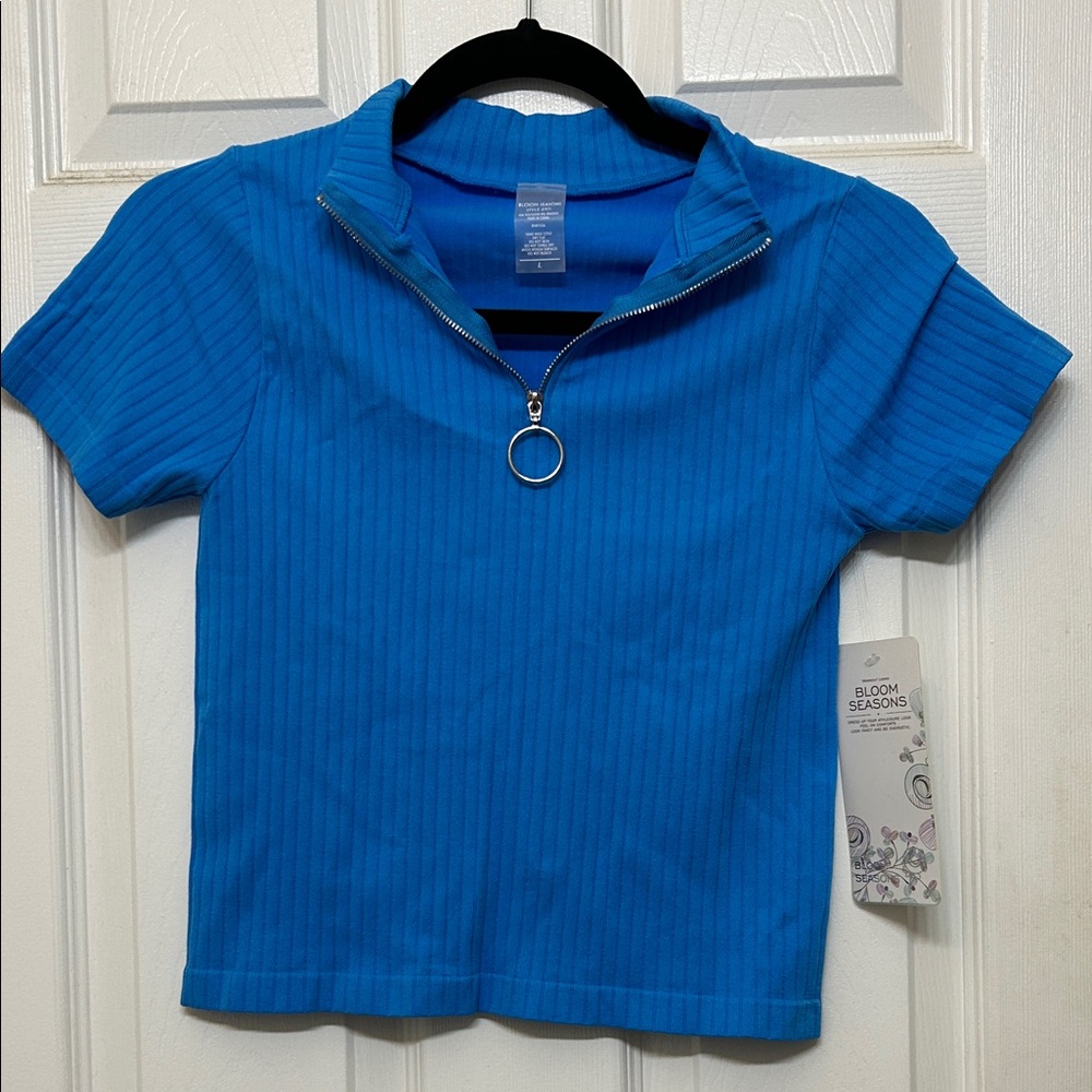 Blue Short Sleeve Crop Top